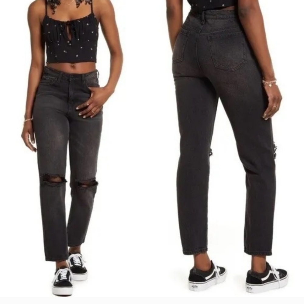 NORDSTROM BD Black Ripped Wash Denium Jeans Tappered High rise. Size 31